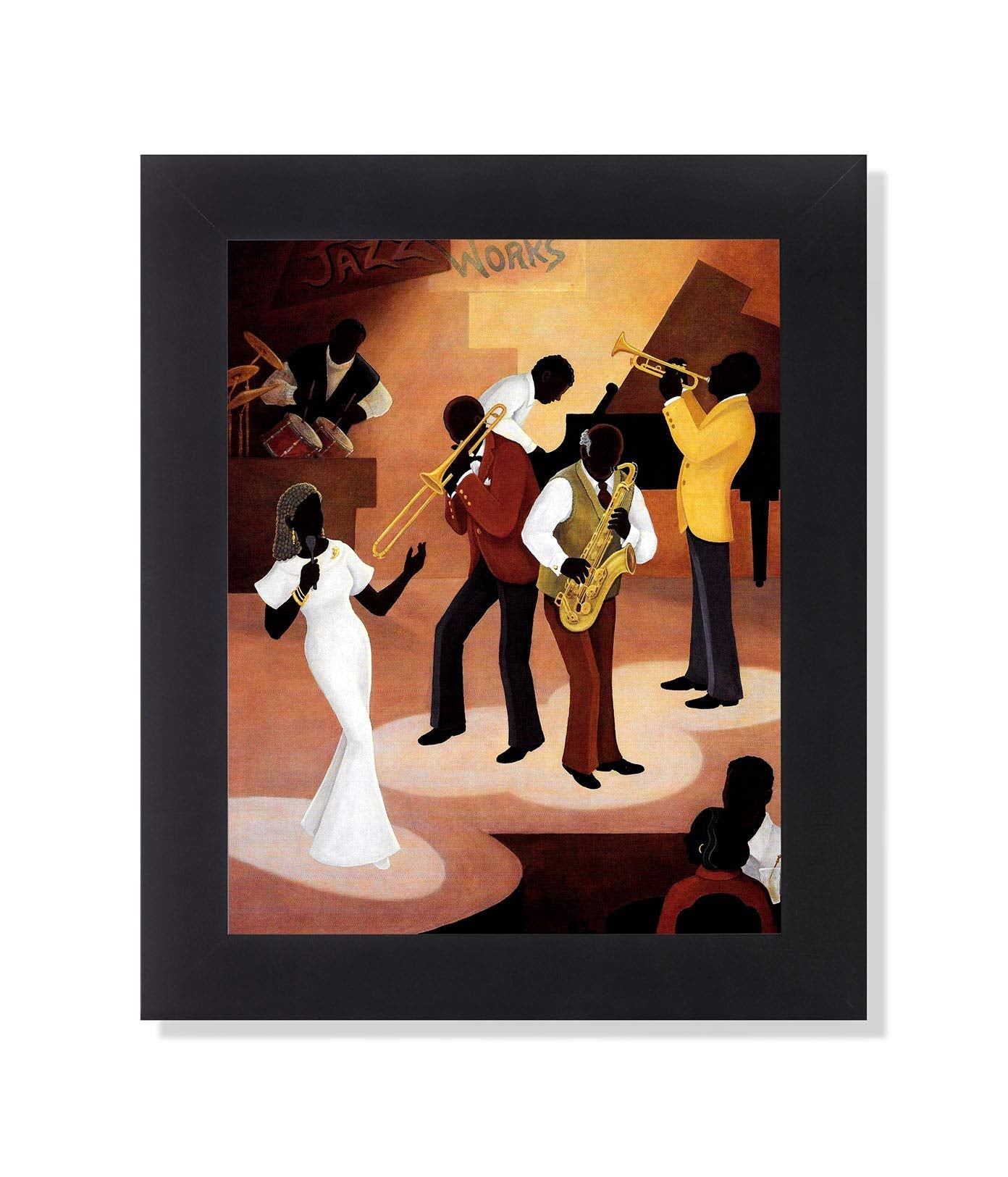 Black Framed Art Print – African American Jazz 8x10 Wall Art With Oak Frame