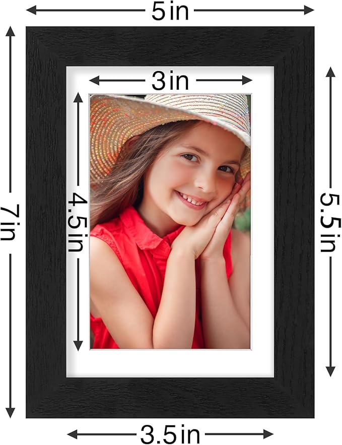 Vittanly 4x6 Picture Frames Set of 9, Shatter Resistant Plexiglass, Display 3.5x5 Pictures with Mat or 4x6 without Mat, Photo Frames for Wall or Tabletop, Engineered Wood, Black