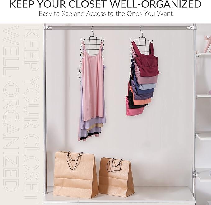 ZEDODIER Tank Top Hanger, 2 Pack Space Saving Bra Hangers, Non-Slip Hanging Sport Bras Holder, Closet Organizers and Storage for Camisoles Tank Tops Bras Ties Swimsuits Strappy Dress, Black