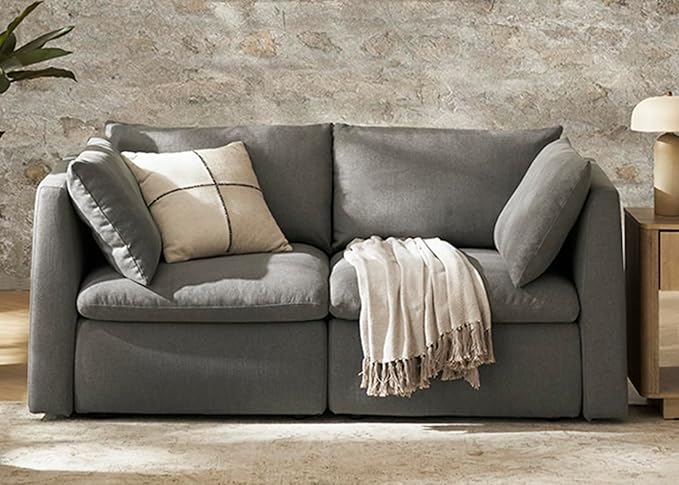 mopio Oversized Modular Sectional Sofa with Fully Removable Covers and Storage, Convertible U, L-Shaped and Sleeper Sectional, Modern Couches with Ottoman Chaise (Stone Gray Fabric, Loveseat)