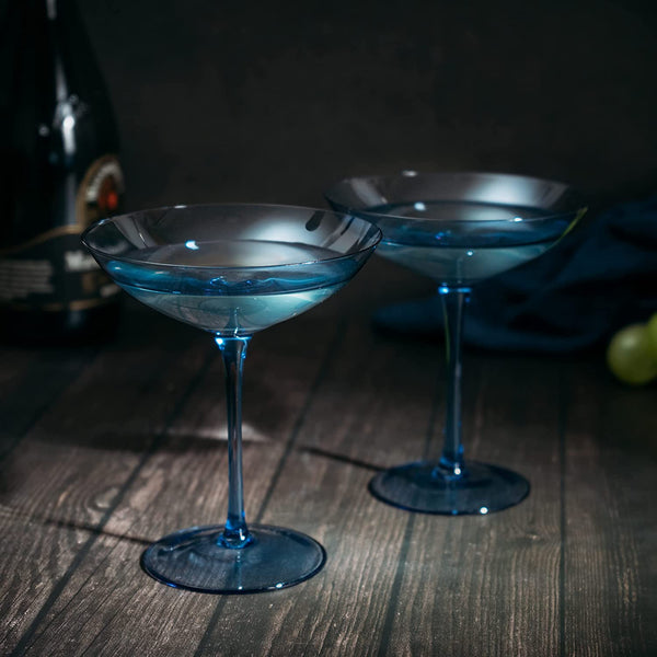 Champagne Coupes 12oz by The Wine Savant - Colorful Champagne Glasses, Prosecco, Mimosa Glasses Set, Cocktail Glass Set, Bar Glassware Luster Glasses (2, Cobalt Blue)