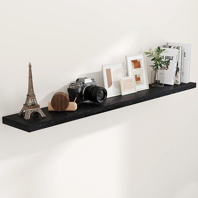 72 Inch Floating Shelves Black, 72 x 9 Rustic Wooden Fireplace Mantel, 9 Inch Floating Shelf for Wall, Farmhouse Wall Shelves for Home Storage & Display