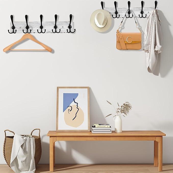2pcs Coat Rack Wall Mount Wooden Hat Rack for Wall Hooks Pine Real Wood Plank 16.9