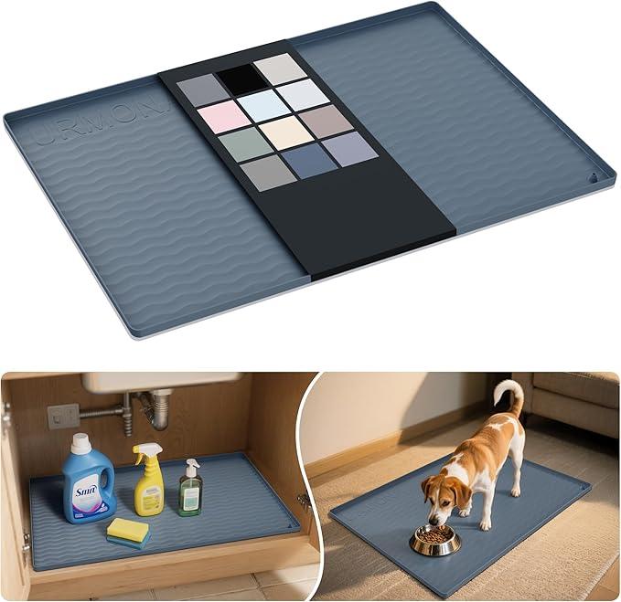 URMONA Waterproof Silicone Under Sink Mat 28'' x 22'' Shelf Liner for Kitchen and Bathroom, Cabinet and Counter Protector, Storage and Organizers, Litter Mat, Pet Cat Puppy Essentials(Dark Grey)