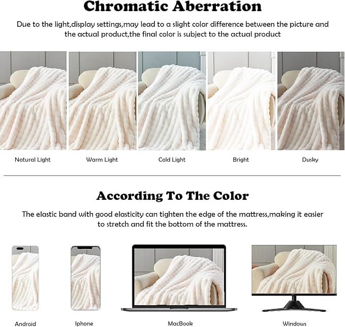 NEWCOSPLAY Faux Fur Twin Blanket Ivory Bubble Blanket Thick Warm Soft for Couch Sofa Bed 550GSM (Ivory, Twin(60