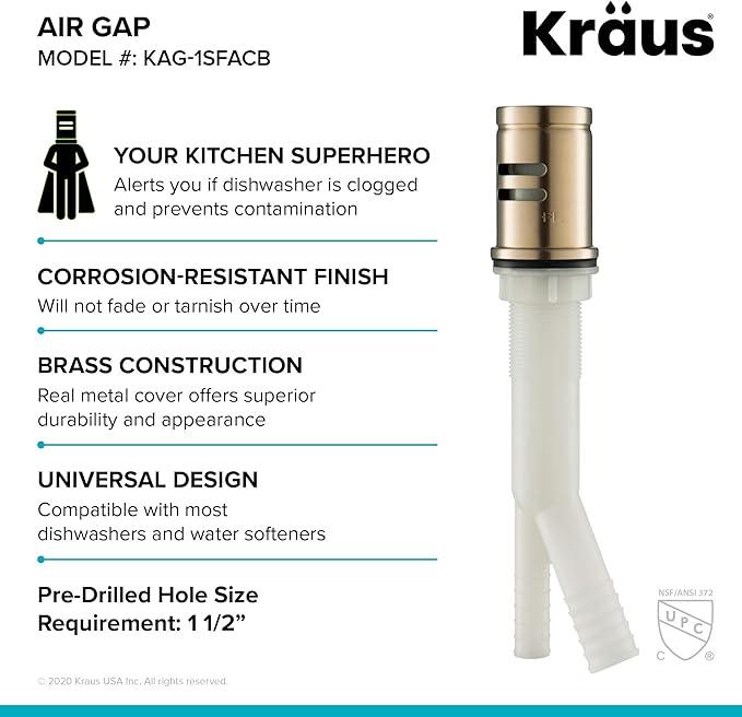 KRAUS Dishwasher Air Gap in Spot Free Antique Champagne Bronze, KAG-1SFACB