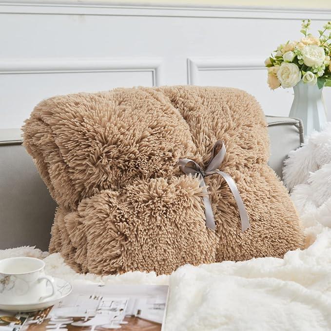 GONAAP Fuzzy Faux Fur Throw Blanket Twin Size Brown Super Soft Cozy Plush Fuzzy Shaggy Blanket for Couch Sofa Bed (Brown, Twin(60