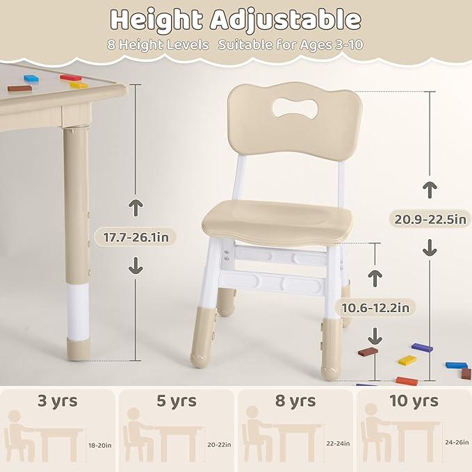 Kids Table and 2 Chairs Set, Height Adjustable (17.7