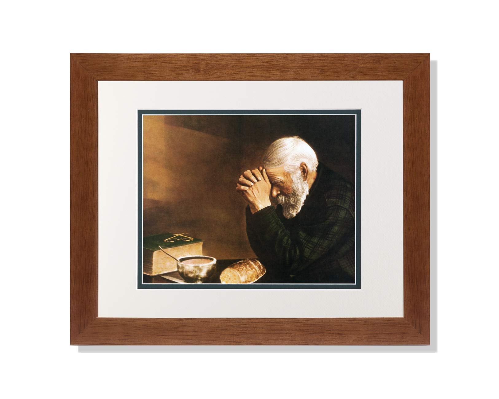 Religious Framed Art – Daily Bread Print with Oak Wood Frame & Double Matting