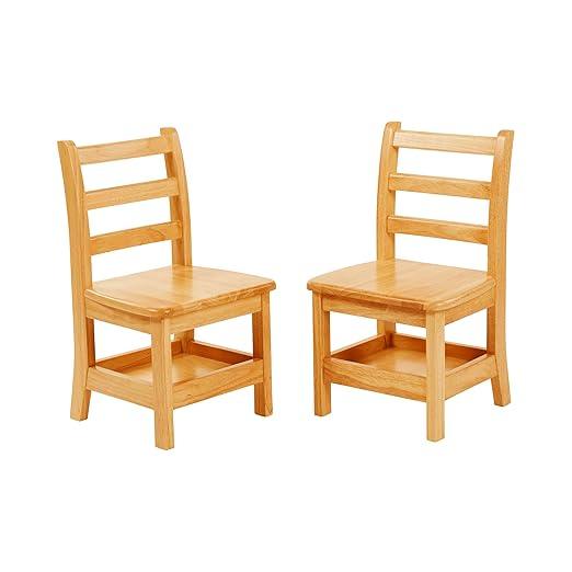 ECR4Kids Three Rung Ladderback Chair with Storage, 12in Seat Height, Classroom Seating, Honey, 2-Pack