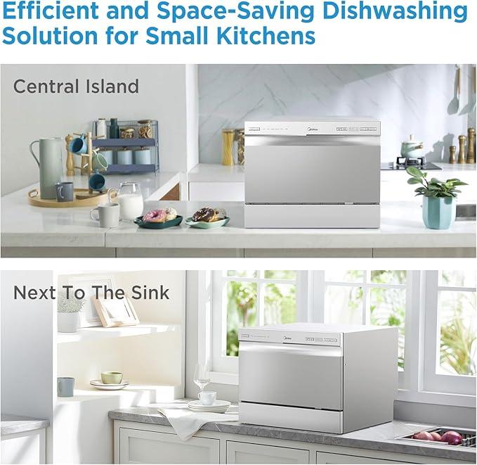 Midea MDC22P2ASS Countertop, Portable Place Settings & 6+2 Washing Cycles. Energy Star Dishwasher, Dish Washer for Dorm, RV& Apartment, Sliver, Silver