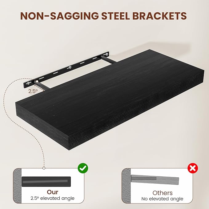 Black Floating Shelves for Wall 55 Inches Long, 12