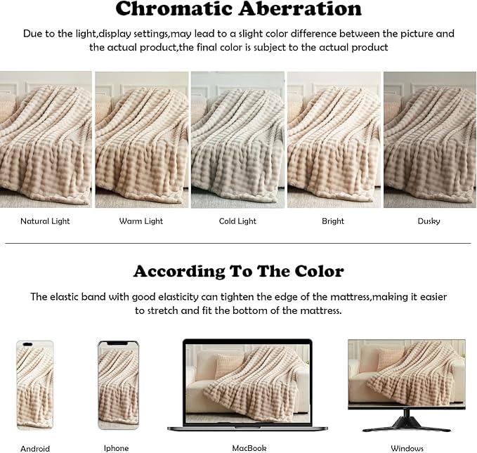 NEWCOSPLAY Faux Fur Throw Blanket Linen Bubble Blanket Thick Warm Soft for Couch Sofa Bed 550GSM (Linen, Throw(50