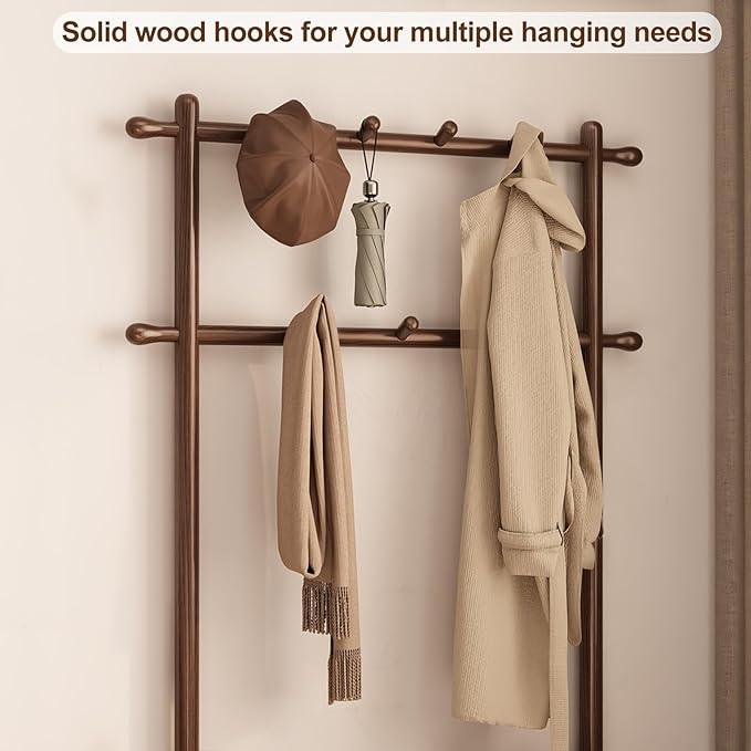 Hall Tree, Coat Rack with Shoe Storage, Wooden Hall Tree with Bench, 11 Hooks and 2-Tier Storage Shelves, Entryway Bench with Coat Rack (31.5