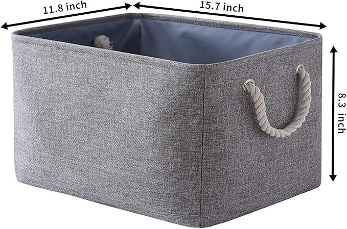 TcaFmac Storage Bins for Organization - Large 3 Pack Canvas Storage Basket for Shelves with Handles, Collapsible Baskets for Organizing for Closet Dog Laundry (Grey 16x12x8 inch)