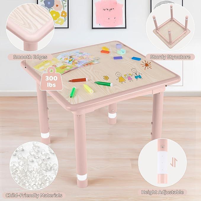 Kids Table and 2 Chairs Set, Height Adjustable (17.7