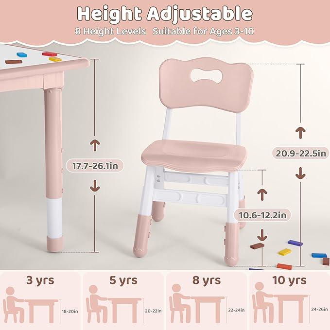 Kids Table and 2 Chairs Set, Height Adjustable (17.7