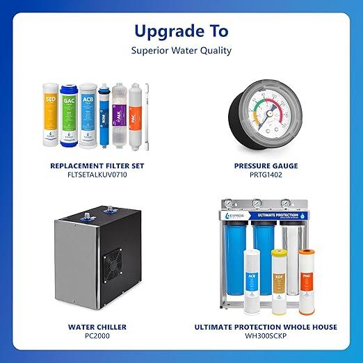 Express Water Reverse Osmosis Alkaline Ultraviolet Water Filtration System – 100 GPD (Deluxe Chrome Faucet)
