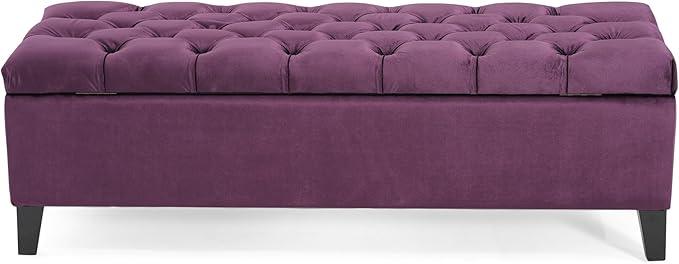 Christopher Knight Home Gloust Velvet Storage Ottoman, Upholstered Rectangular Storage Bench, Living Room Seating, Tufted BottonFoot Rest Stool for Home Office, Entryway and Bedroom, Purple