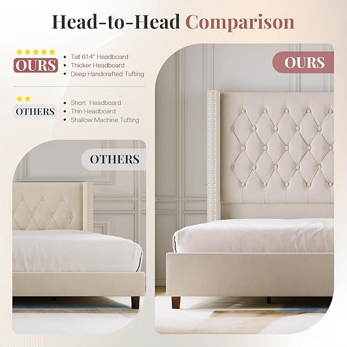 PaPaJet Queen Size Bed Frame with 61.4