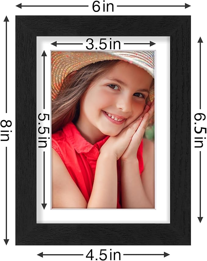 Vittanly 5x7 Picture Frames Set of 9, Shatter Resistant Plexiglass, Display 4x6 Pictures with Mat or 5x7 without Mat, Photo Frames for Wall or Tabletop, Engineered Wood, Black