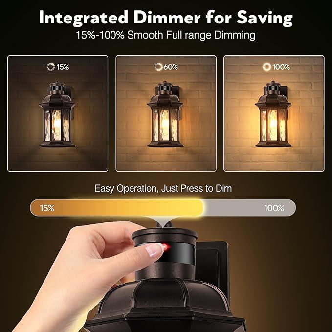 VIANIS Outdoor Light Fixture with Motion Sensor, 2 Packs Oil Rubbed Bronze Dusk to Dawn Exterior Garage Wall Sconce Lighting, 100% Aluminum Outside Porch Lights for House with Tempered Ripple Glass