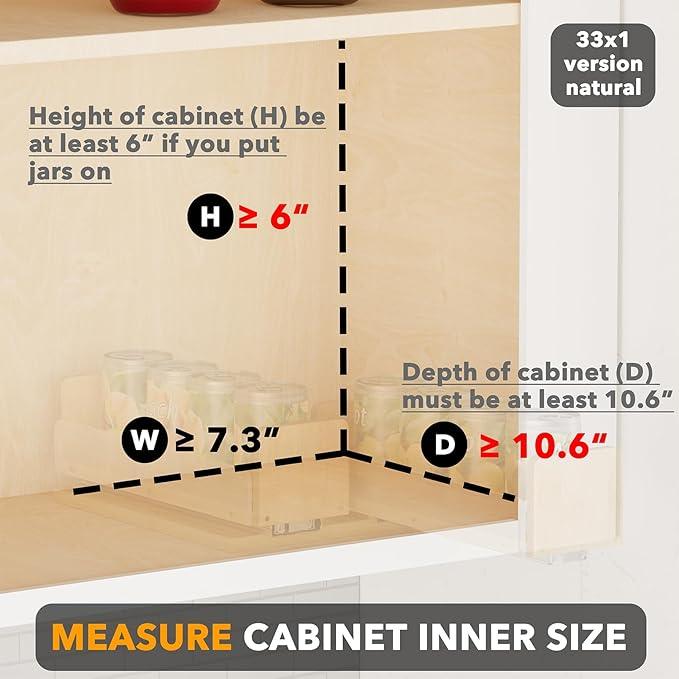 SpaceAid Bamboo Pull Out Spice Rack Organizer for Cabinet, Heavy Duty Slide Out Seasoning Kitchen Pantry Sliding Vertical Organization, 7.3