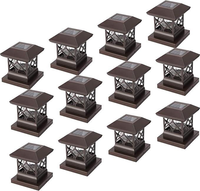 TWINSLUXES Fence Post Cap Light, LED Solar Lights for Deck Posts, Solar Post Caps Light Outdoor for 3.5x3.5/4x4/5x5 Posts, Wood or Vinyl Fence Deck Post, Warm Light (Brown)