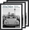 20x24 Picture Frame Set of 3, Textured Black Solid Wood Poster Frame, Wall Gallery Frame
