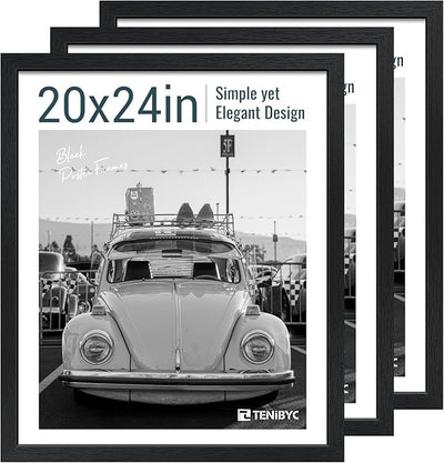 20x24 Picture Frame Set of 3, Textured Black Solid Wood Poster Frame, Wall Gallery Frame