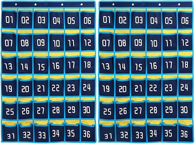 Loghot Classroom Accessories Closet Pocket Chart for Cell Phones Holder Wall Door Hanging Organizer (36 Pockets Blue 2Pc)
