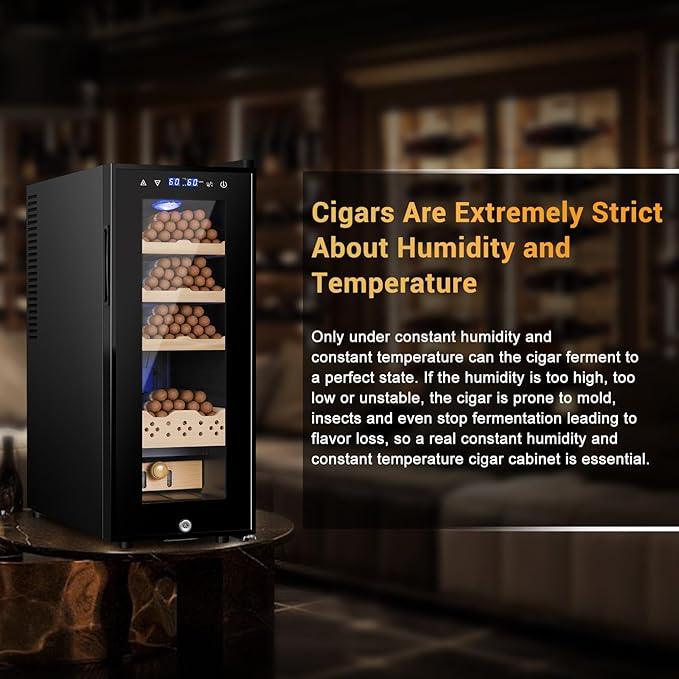 Electric Humidor for Cigars, 35L 250 Counts Large Capacity Thermostatic Desktop Humidor Cabinet with Digital LED Screen, Safety Lock,Smart Humidity & Temp Control, Gifts for Men