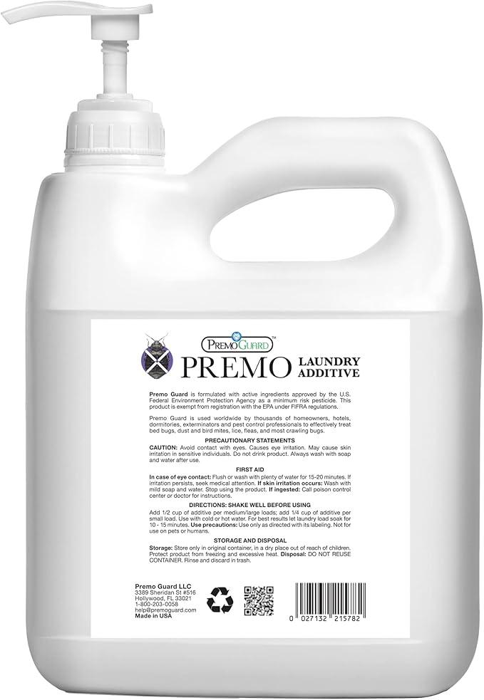 Premo Guard Bed Bug, Mite & Lice Laundry Detergent Additive 128 oz – Child & Pet Friendly – Stain & Odor Free – Best Natural Non-Toxin Treatment