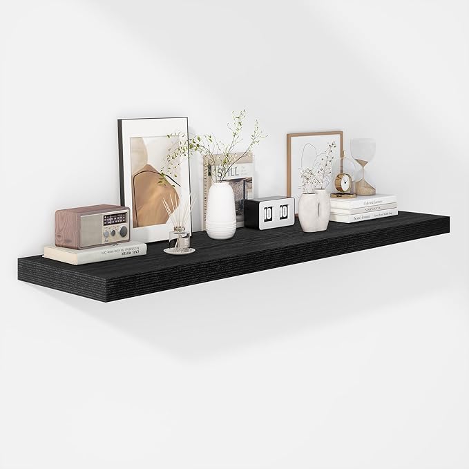 Fun Memories Floating Shelves - 12 Inch Rustic Wooden Wall Shelves - Extra Deeper & Thicker Wall Mounted Storage Shelf for Living Room, Kitchen, Farmhouse - 48