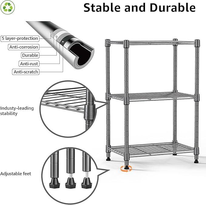 450 lbs Steel Storage Shelving 3-Tier Utility Shelving Unit Steel Organizer Wire Rack for Home,Kitchen,Office (11.8