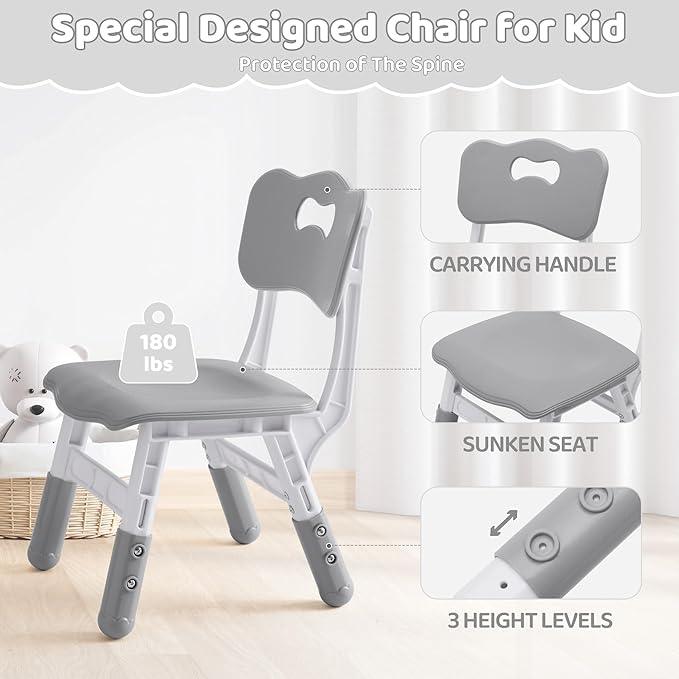 Kids Table and 2 Chairs Set, Height Adjustable (17.7