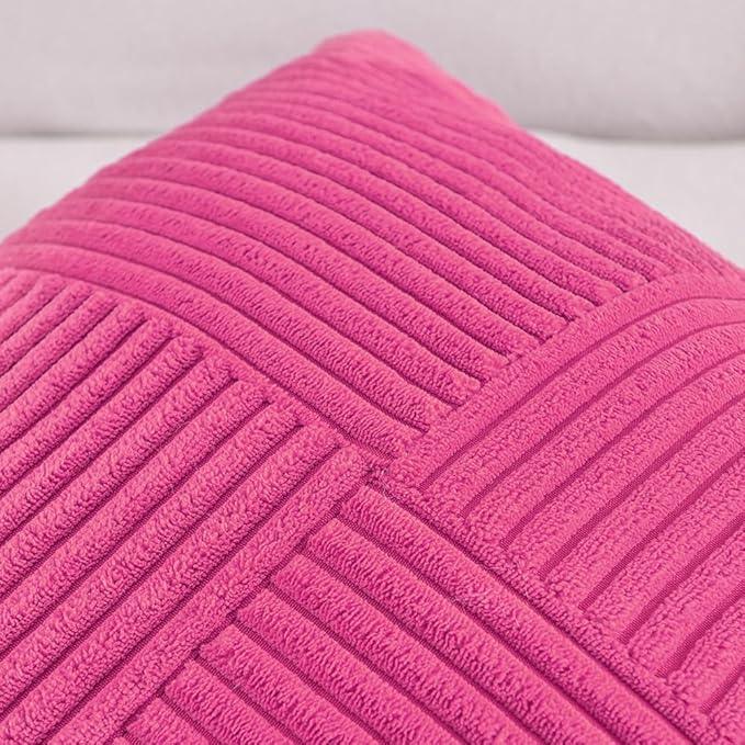 Fancy Homi 2 Packs Hot Pink Euro Decorative Throw Pillow Covers 26x26 Inch for Couch Bed Sofa, Rustic Farmhouse Boho Home Decor, Soft Corss Corduroy Patchwork Textured Square Cushion Case 66x66 cm