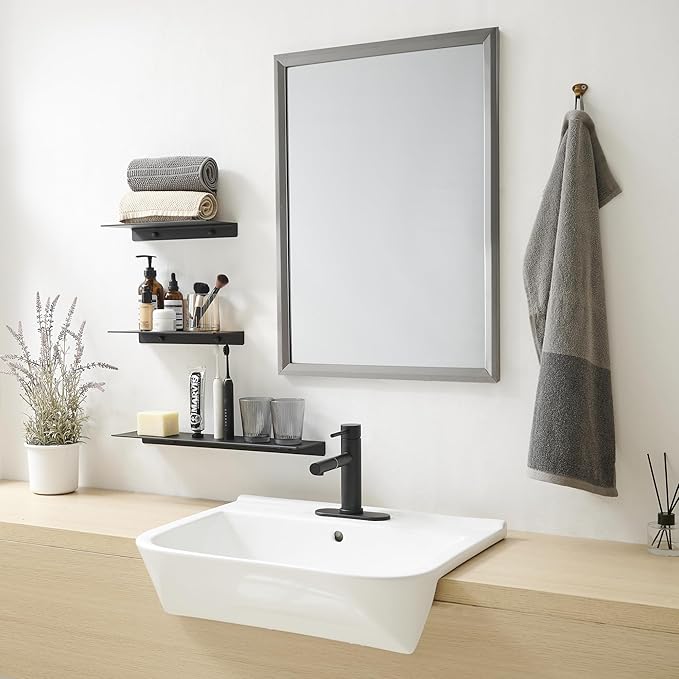 JOOM Small Metal Wall Floating Shelf - Metal Wall Shelf, Black Floating Shelf, Small Bathroom Shelf, Display Shelves for Living Room/Kitchen/Bedroom (Black, 8Inch)