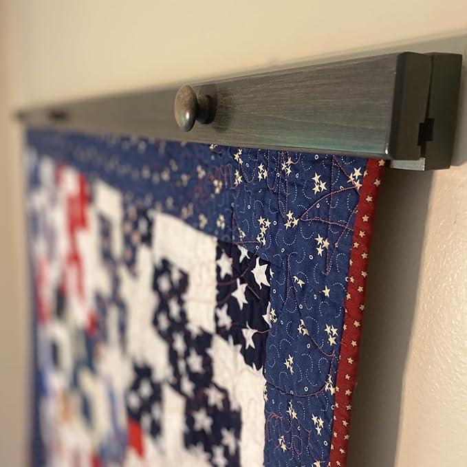 RRD Amish Made Quilt Rack Wall Mount - Rustic Tapestry Hangers for Rugs, Tapestries & Quilts - Maple Wood, Antique Slate Stain, 48'