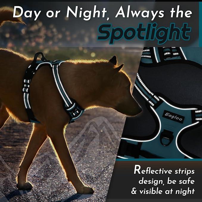 Eagloo Dog Harness Large Breed, No Pull Service Vest with Reflective Strips and Control Handle, Adjustable and Comfortable for Easy Walking, No Choke Pet Harness with 2 Metal Rings, Dark Green, XL