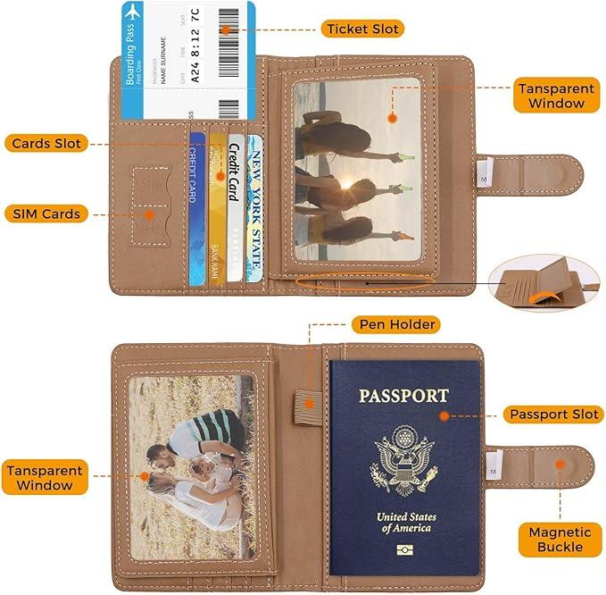Melsbrinna Rfid Passport Holder for Travel women/Men, Cute Passport Wallet Rfid Blocking Card Slots, Rfid Passport Cover/CaseTravel Wallet, Passport Book Holder (1, LG KHAKI)