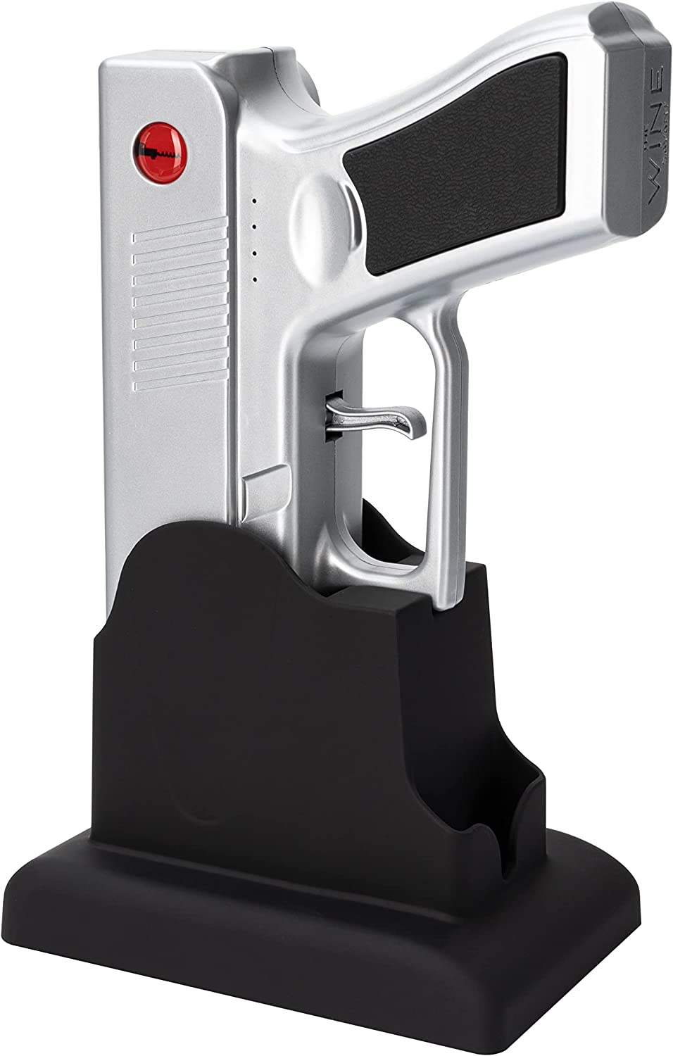 Electric Gun Wine Corkscrew Bottle Opener - Rechargeable Holster Base Cordless Battery - Automatically Open Wines Multifunctional Electronic Cork Puller - Guns Enthusiasts Gift & Vino Lovers (Silver)