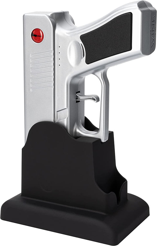 Electric Gun Wine Corkscrew Bottle Opener - Rechargeable Holster Base Cordless Battery - Automatically Open Wines Multifunctional Electronic Cork Puller - Guns Enthusiasts Gift & Vino Lovers (Silver)