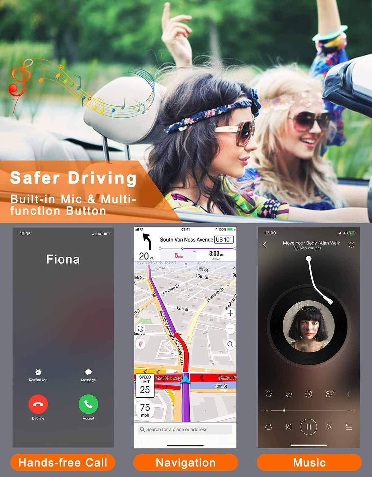 Bluetooth Receiver for Car, Noise Cancelling 3.5mm AUX Adapter
