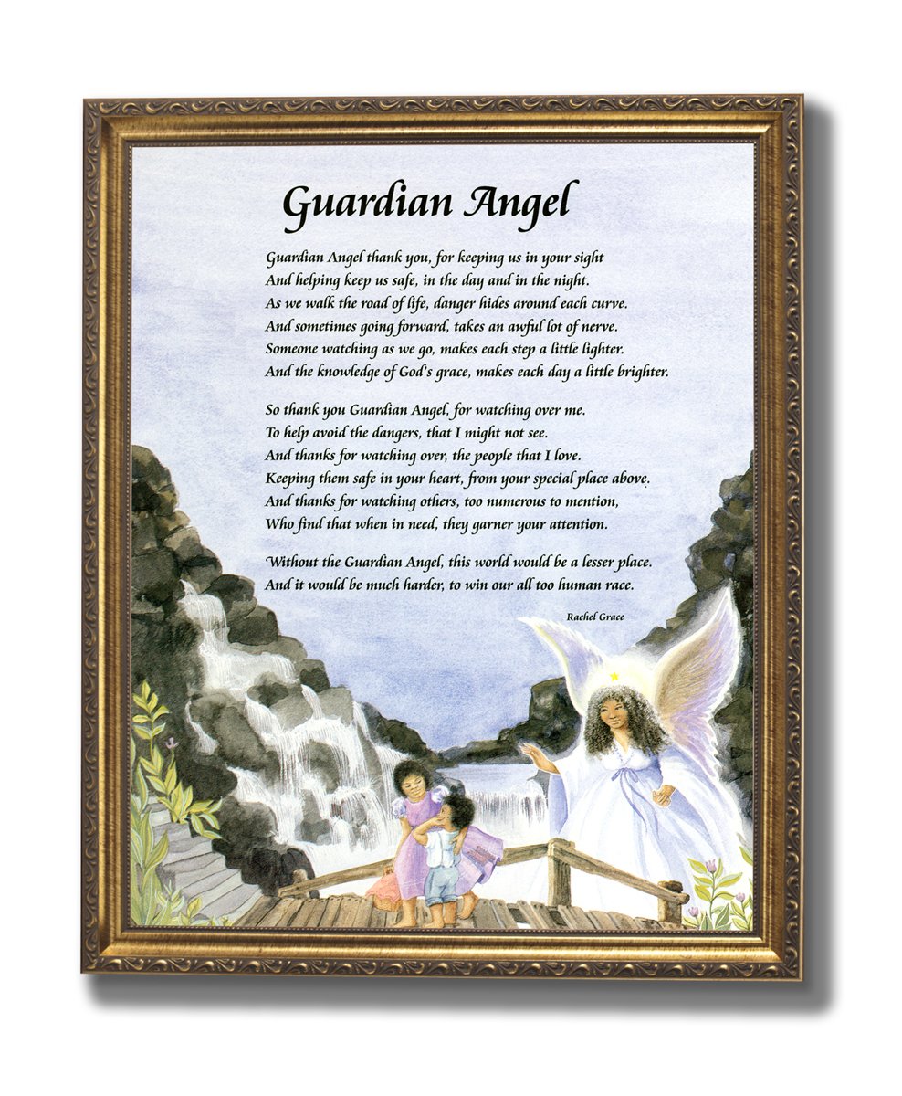 Guardian Angel Wall Art – African American Children On Bridge, Gold Framed Print
