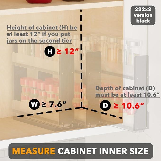 SpaceAid Bamboo Pull Out Spice Rack Organizer for Cabinet, Heavy Duty Slide Out Seasoning Kitchen Pantry Sliding Vertical Organization, 7.6