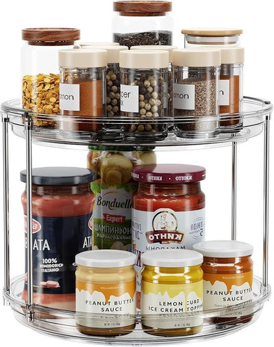 LAMU 2 Tier Lazy Susan Turntable Organizer 9.25'' Rotating Spice Rack Organization for Cabinet, Kitchen, Pantry, Countertop, Bathroom, Vanity, Medicine Cabinet Organizer, Grey