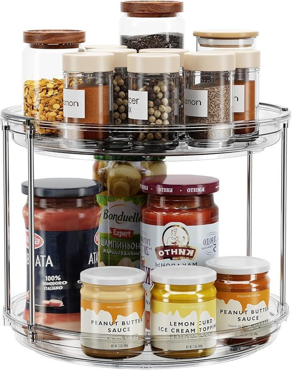 LAMU 2 Tier Lazy Susan Turntable Organizer 9.25'' Rotating Spice Rack Organization for Cabinet, Kitchen, Pantry, Countertop, Bathroom, Vanity, Medicine Cabinet Organizer, Grey