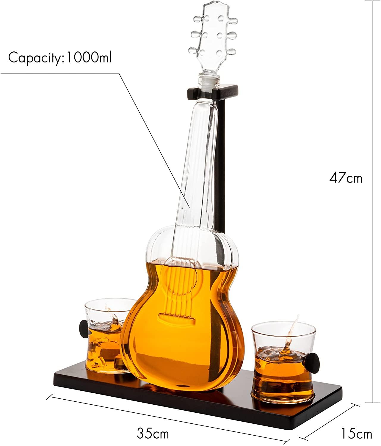 Guitar Whiskey & Wine Decanter & Mahogany Base - The Wine Savant 1000 ML Glass Decanter with 2 10oz Glasses 14