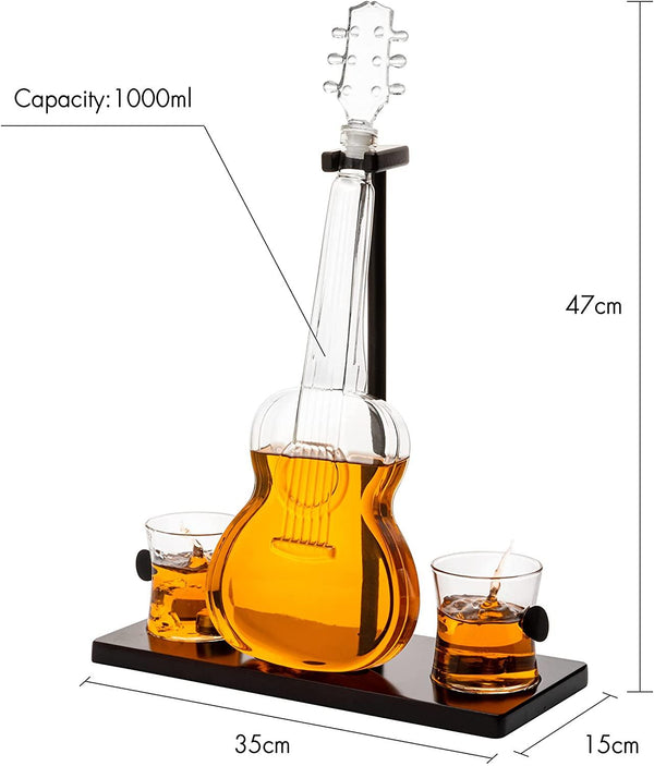 Guitar Whiskey & Wine Decanter & Mahogany Base - The Wine Savant 1000 ML Glass Decanter with 2 10oz Glasses 14
